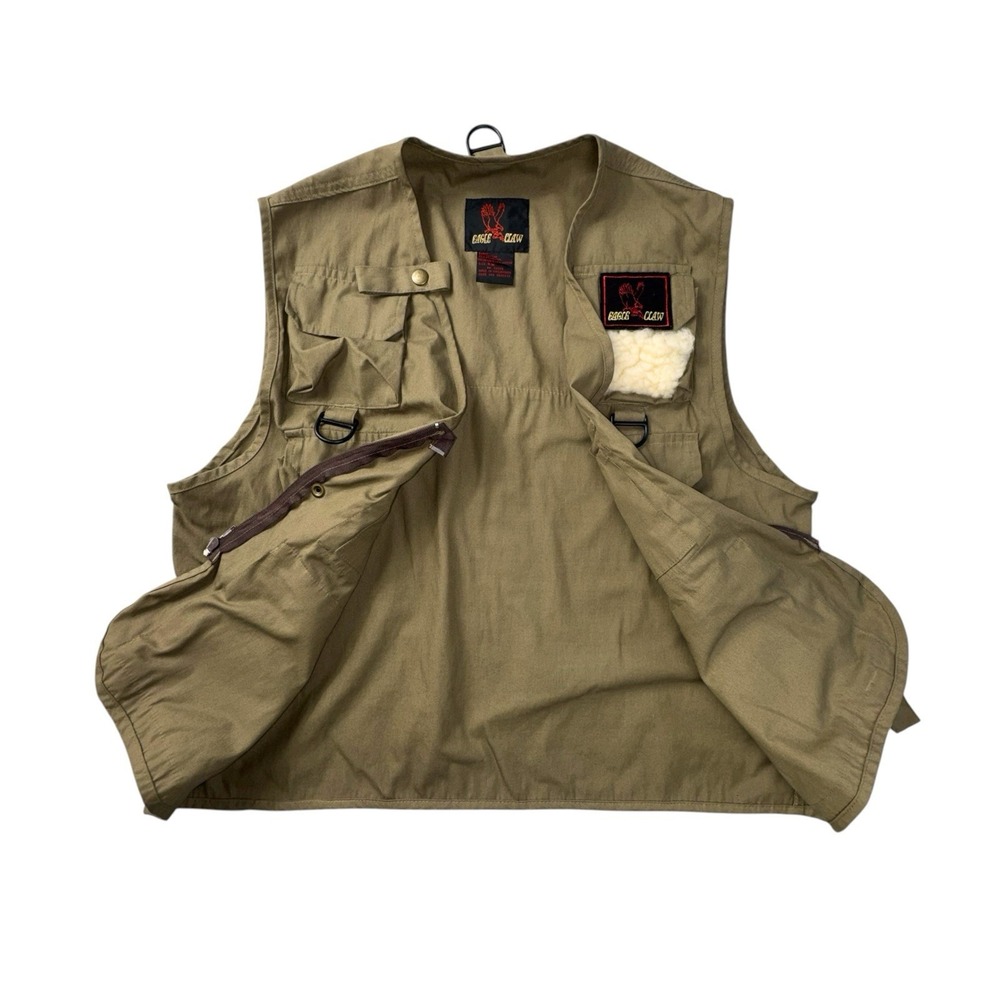 Eagle Claw S/M Fishing Vest Men Olive Green Lambskin Patch Pockets - Picture 7 of 9